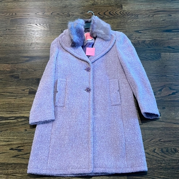 NWT Kate Spade Fur collar coat purple - Picture 7 of 12
